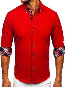 Camisa elegante de manga larga para hombre rojo Bolf 4704