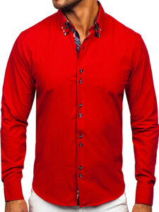 Camisa elegante de manga larga para hombre rojo Bolf 4704