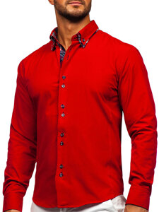 Camisa elegante de manga larga para hombre rojo Bolf 4704