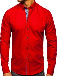 Camisa elegante de manga larga para hombre rojo Bolf 8838-1