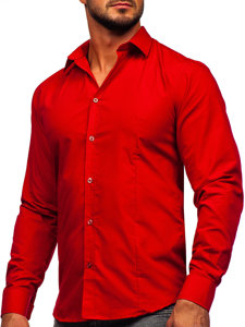 Camisa elegante de manga larga para hombre rojo oscuro Bolf 1703