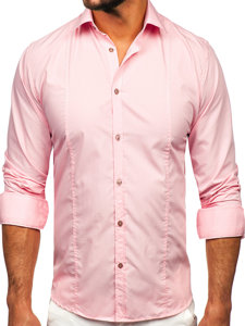 Camisa elegante de manga larga para hombre rosa Bolf 6944