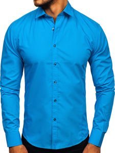 Camisa elegante de manga larga para hombre turquesa Bolf 1703