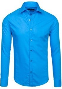 Camisa elegante de manga larga para hombre turquesa Bolf 1703