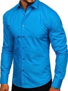 Camisa elegante de manga larga para hombre turquesa Bolf 1703