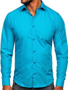 Camisa elegante de manga larga para hombre turquesa claro Bolf 1703