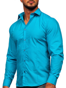 Camisa elegante de manga larga para hombre turquesa claro Bolf 1703