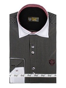 Camisa elegante de rayas de manga larga para hombre negra Bolf 4784-A