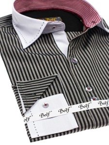 Camisa elegante de rayas de manga larga para hombre negra Bolf 4784-A