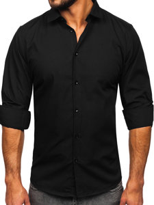 Camisa elegante slim fit de manga larga para hombre negro Bolf MS14