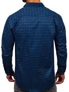 Camisa flanela a cuadros de manga larga para hombre azul oscuro Bolf F4