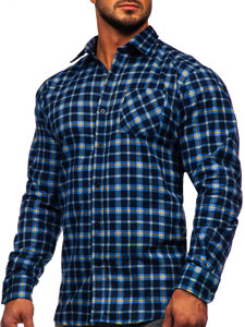 Camisa flanela a cuadros de manga larga para hombre azul y amarillo Bolf F4