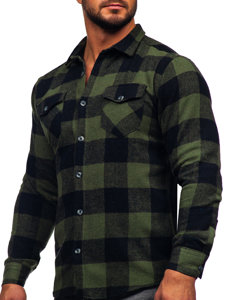 Camisa flanela de manga larga para hombre caqui Bolf 20723