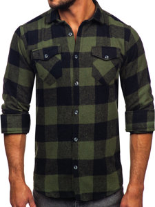 Camisa flanela de manga larga para hombre caqui Bolf 20723