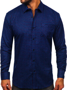 Camisa franela a cuadros de manga larga para hombre azul oscuro Bolf F5