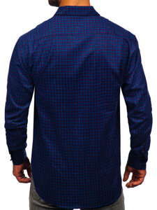 Camisa franela a cuadros de manga larga para hombre azul oscuro Bolf F5