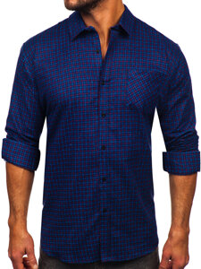 Camisa franela a cuadros de manga larga para hombre azul oscuro Bolf F5