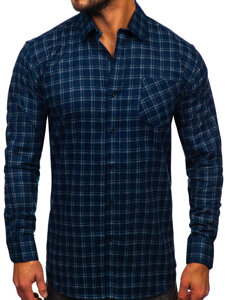 Camisa franela a cuadros de manga larga para hombre azul oscuro Bolf F6