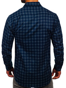 Camisa franela a cuadros de manga larga para hombre azul oscuro Bolf F6