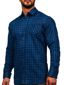 Camisa franela a cuadros de manga larga para hombre azul oscuro y azul Bolf F5