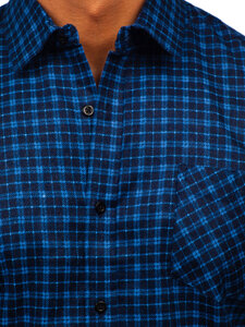 Camisa franela a cuadros de manga larga para hombre azul oscuro y azul Bolf F5