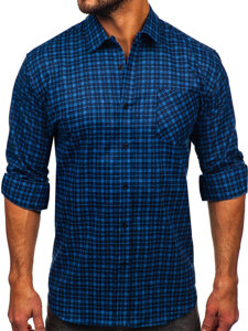 Camisa franela a cuadros de manga larga para hombre azul oscuro y azul Bolf F5