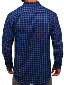 Camisa franela a cuadros de manga larga para hombre azul oscuro y blanco Bolf F4