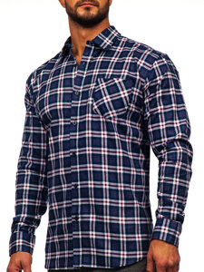 Camisa franela a cuadros de manga larga para hombre azul oscuro y blanco Bolf F6