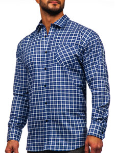 Camisa franela a cuadros de manga larga para hombre blanco y azul oscuro Bolf F5