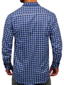 Camisa franela a cuadros de manga larga para hombre blanco y azul oscuro Bolf F5