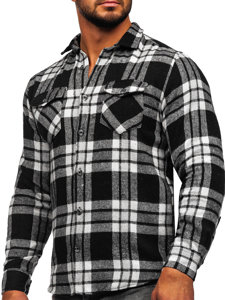 Camisa franela a cuadros de manga larga para hombre blanco y negro Bolf 22702