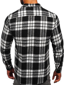 Camisa franela a cuadros de manga larga para hombre blanco y negro Bolf 22702