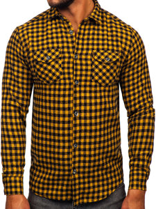 Camisa franela a cuadros de manga larga para hombre camel Bolf 22701