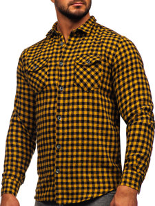 Camisa franela a cuadros de manga larga para hombre camel Bolf 22701