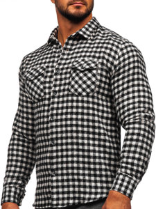 Camisa franela a cuadros de manga larga para hombre negro y blanco Bolf 22701