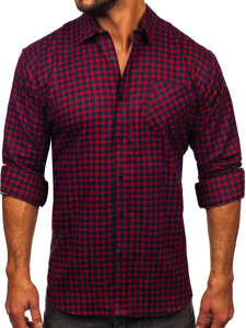 Camisa franela a cuadros de manga larga para hombre rojo Bolf F5