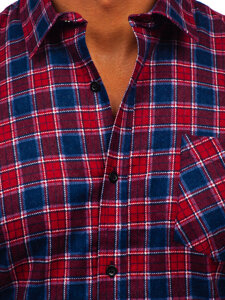 Camisa franela a cuadros de manga larga para hombre rojo y azul oscuro Bolf F6