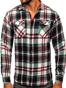 Camisa franela a cuadros de manga larga para hombre rojo y verde Bolf 22704