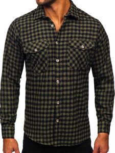 Camisa franela a cuadros de manga larga para hombre verde Bolf 22701