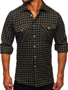 Camisa franela a cuadros de manga larga para hombre verde Bolf 22701