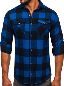 Camisa franela de manga larga para hombre azul oscuro Bolf 20723