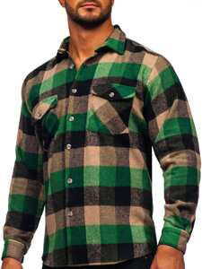 Camisa franela de manga larga para hombre verde Bolf 20723