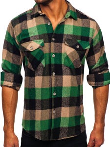 Camisa franela de manga larga para hombre verde Bolf 20723