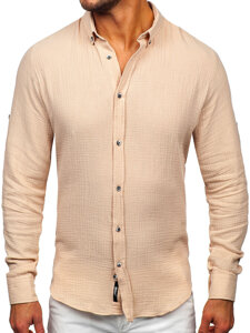 Camisa muselina de manga larga para hombre beige Bolf 22746