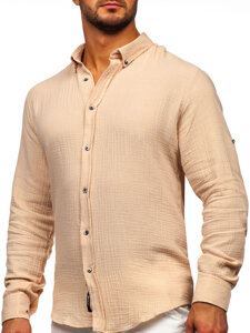 Camisa muselina de manga larga para hombre beige Bolf 22746