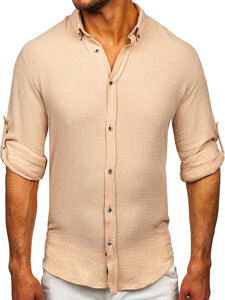 Camisa muselina de manga larga para hombre beige Bolf 22746