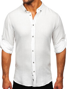 Camisa muselina de manga larga para hombre blanco Bolf 22746