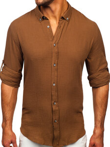 Camisa muselina de manga larga para hombre marrón Bolf 22746