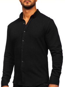 Camisa muselina de manga larga para hombre negro Bolf 506