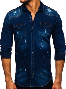 Camisa vaquera a manga larga para hombre color azul oscuro Bolf R801